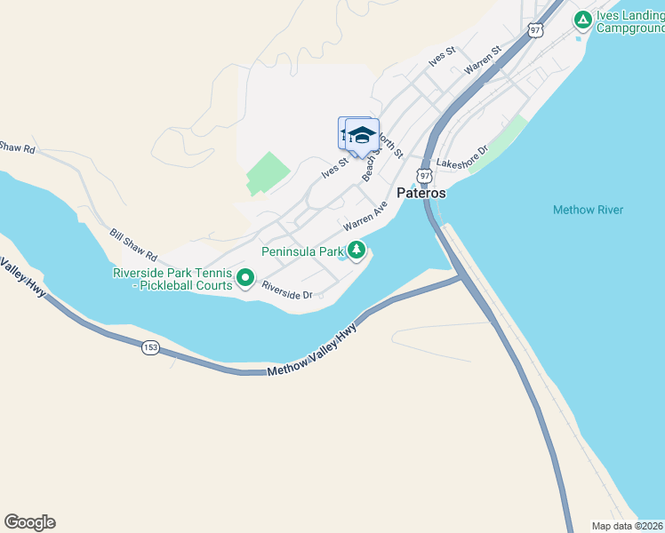 map of restaurants, bars, coffee shops, grocery stores, and more near 485 Riverside Drive in Pateros