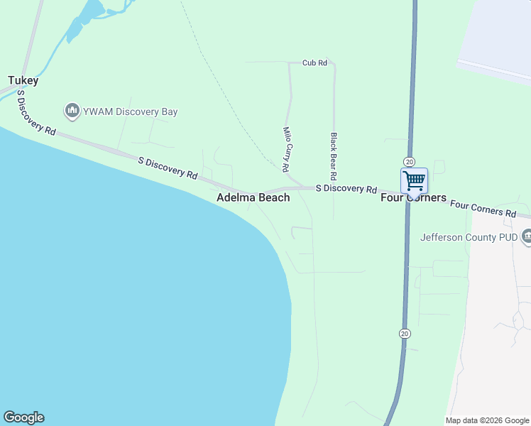 map of restaurants, bars, coffee shops, grocery stores, and more near 60 Lower Adelma Beach Road in Port Townsend