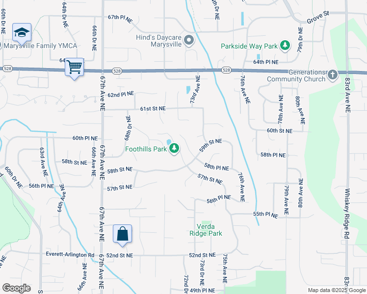 map of restaurants, bars, coffee shops, grocery stores, and more near 5912 73rd Avenue Northeast in Marysville