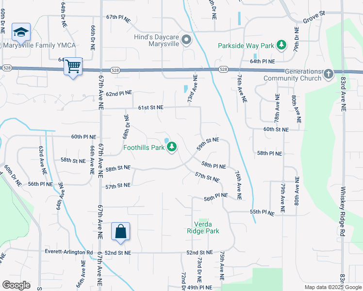 map of restaurants, bars, coffee shops, grocery stores, and more near 5912 73rd Avenue Northeast in Marysville