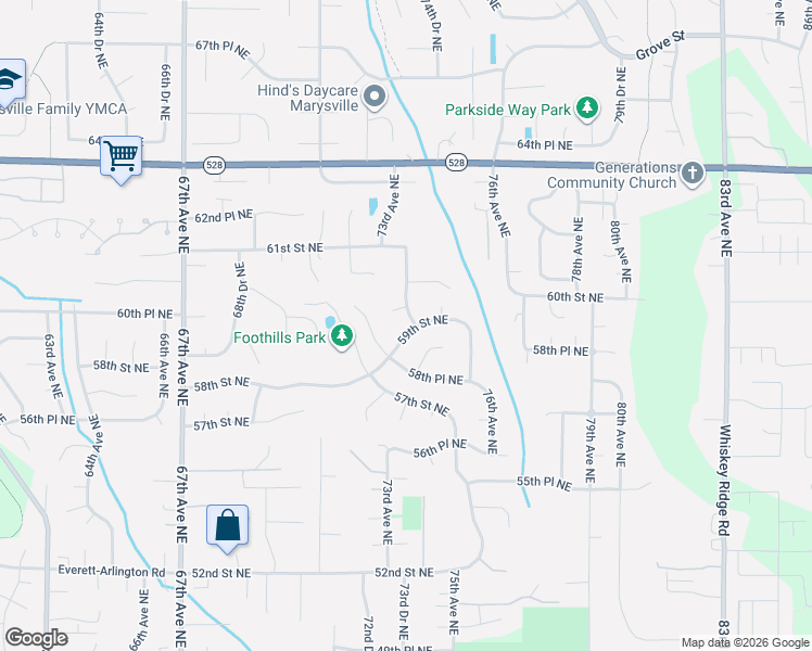 map of restaurants, bars, coffee shops, grocery stores, and more near 7405 59th Street Northeast in Marysville
