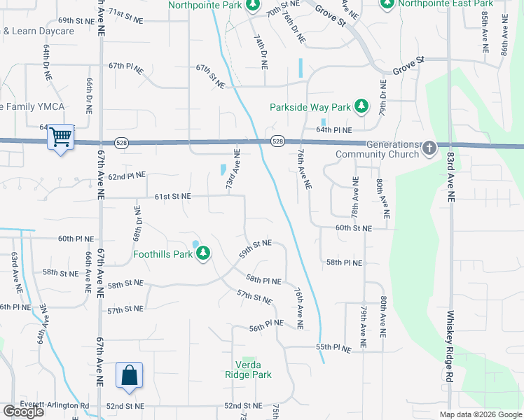 map of restaurants, bars, coffee shops, grocery stores, and more near 6003 74th Avenue Northeast in Marysville