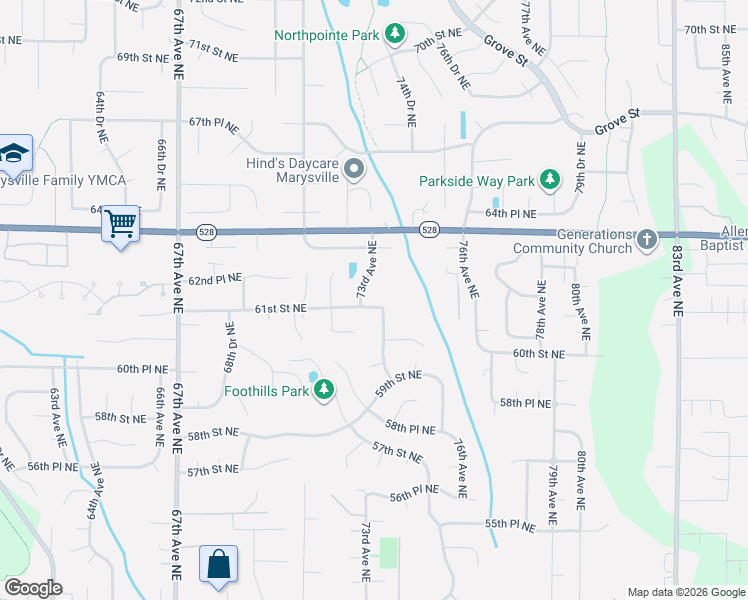 map of restaurants, bars, coffee shops, grocery stores, and more near 7315 61st Place Northeast in Marysville