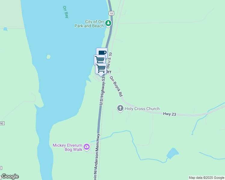 map of restaurants, bars, coffee shops, grocery stores, and more near 10690 Highway 23 in Orr