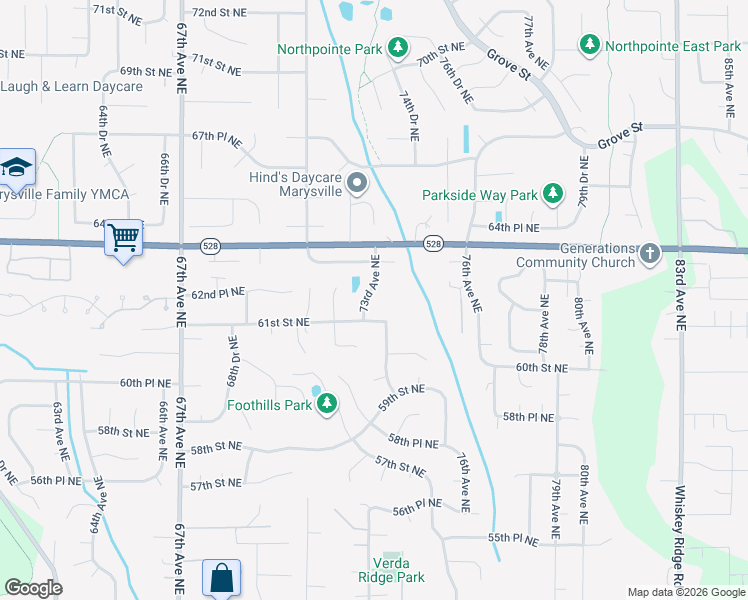 map of restaurants, bars, coffee shops, grocery stores, and more near 6220 73rd Avenue Northeast in Marysville
