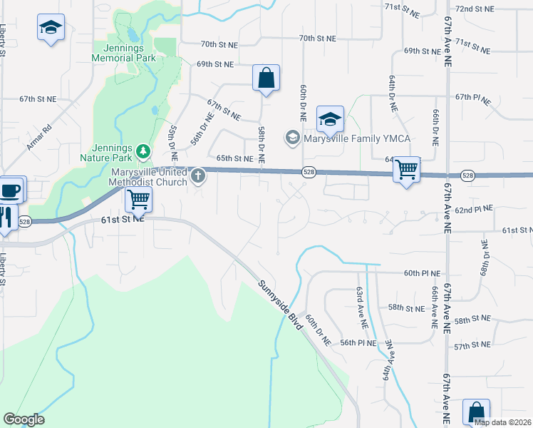 map of restaurants, bars, coffee shops, grocery stores, and more near 6206 57th Drive Northeast in Marysville