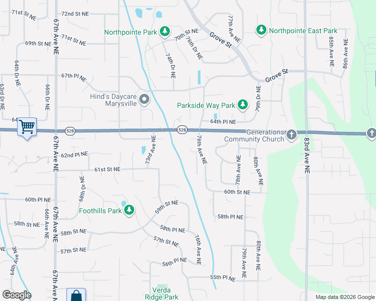 map of restaurants, bars, coffee shops, grocery stores, and more near 6214 75th Drive Northeast in Marysville