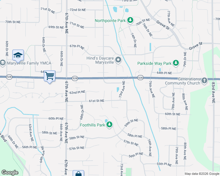 map of restaurants, bars, coffee shops, grocery stores, and more near 6118 72nd Drive Northeast in Marysville