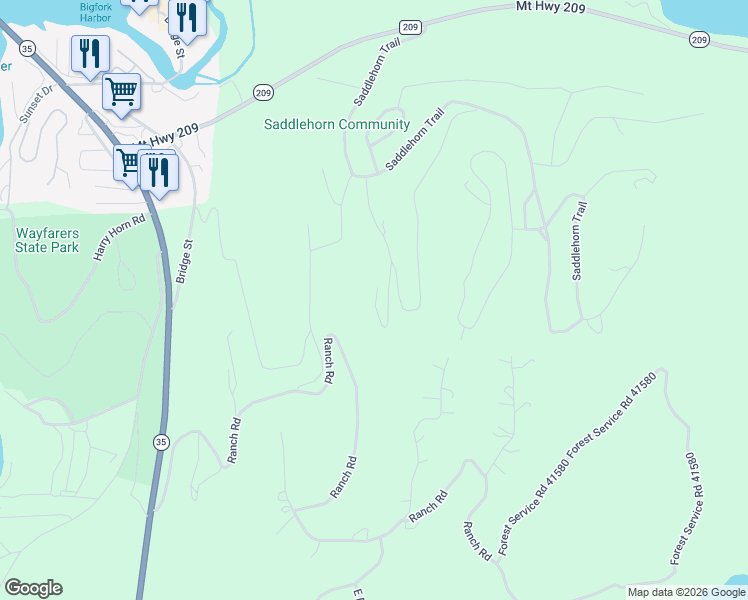 map of restaurants, bars, coffee shops, grocery stores, and more near 115 Barn Dance Trail in Bigfork