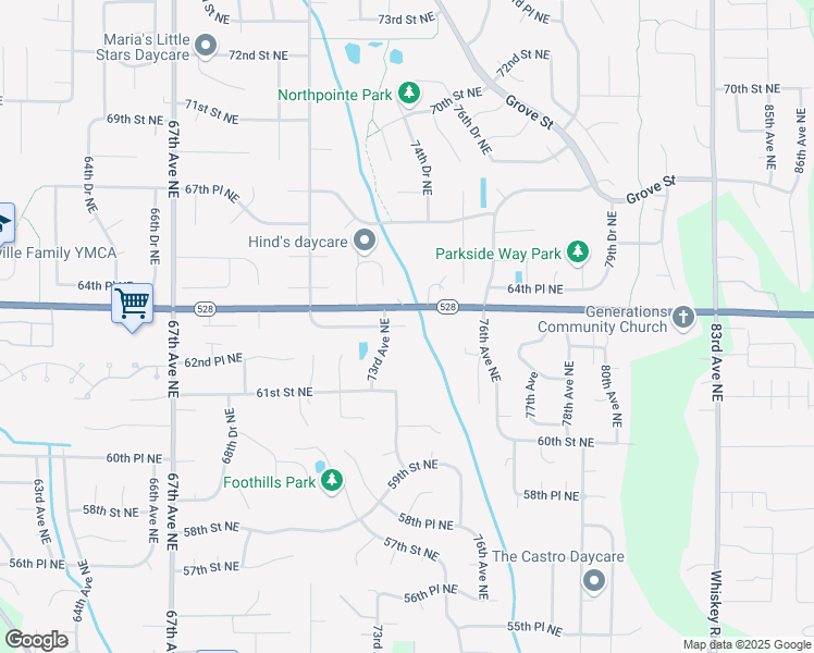 map of restaurants, bars, coffee shops, grocery stores, and more near 8434 63rd Place Northeast in Marysville