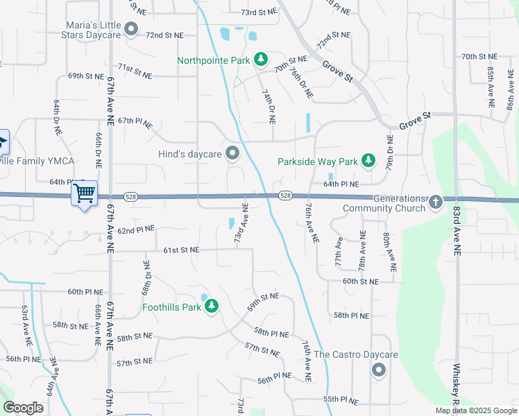 map of restaurants, bars, coffee shops, grocery stores, and more near 8422 63rd Place Northeast in Marysville