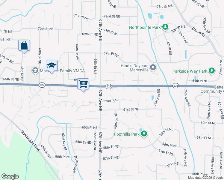 map of restaurants, bars, coffee shops, grocery stores, and more near 6808 64th Place Northeast in Marysville