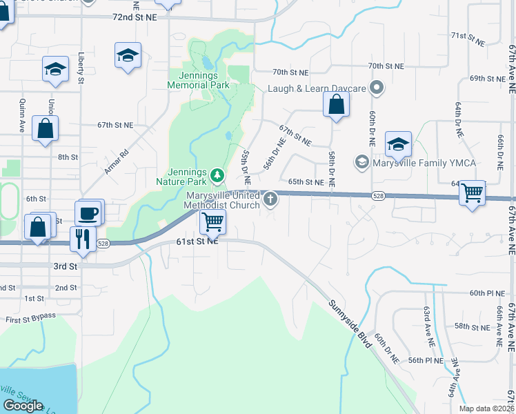 map of restaurants, bars, coffee shops, grocery stores, and more near in Marysville