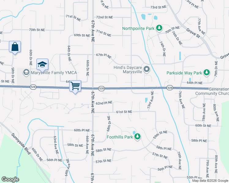 map of restaurants, bars, coffee shops, grocery stores, and more near 6324 69th Drive Northeast in Marysville