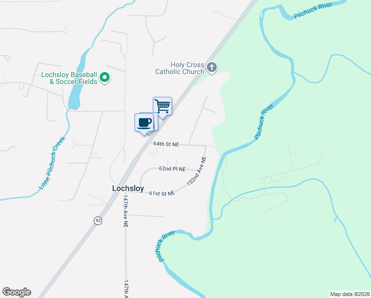 map of restaurants, bars, coffee shops, grocery stores, and more near 15026 64th Street Northeast in Lake Stevens
