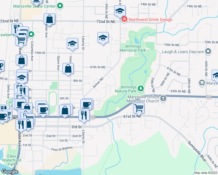 map of restaurants, bars, coffee shops, grocery stores, and more near 6402 49th Drive Northeast in Marysville