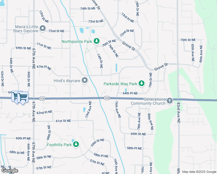 map of restaurants, bars, coffee shops, grocery stores, and more near 6614 75th Drive Northeast in Marysville