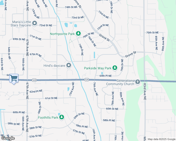 map of restaurants, bars, coffee shops, grocery stores, and more near 6614 75th Drive Northeast in Marysville