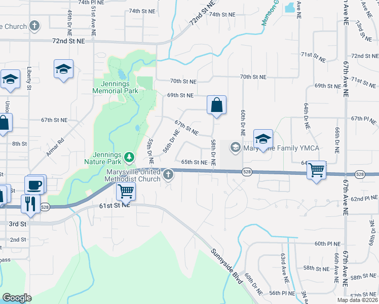map of restaurants, bars, coffee shops, grocery stores, and more near 5712 66th Street Northeast in Marysville