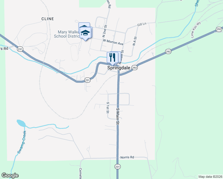 map of restaurants, bars, coffee shops, grocery stores, and more near 52 West Aspen Avenue in Springdale