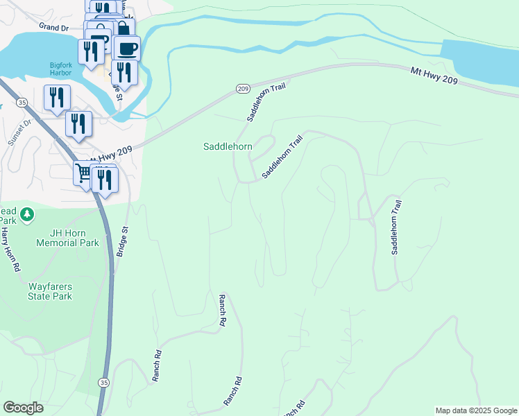 map of restaurants, bars, coffee shops, grocery stores, and more near 155 Buckaroo Trail in Bigfork