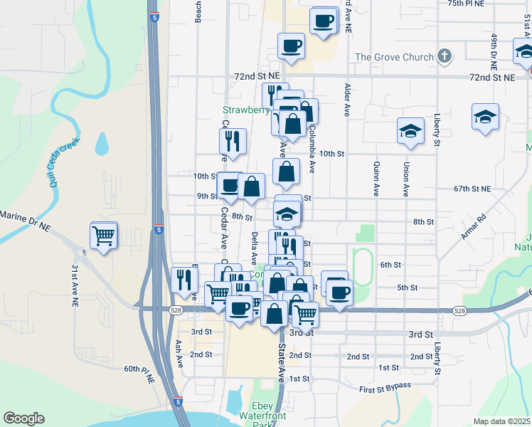map of restaurants, bars, coffee shops, grocery stores, and more near 1413 8th St in Marysville