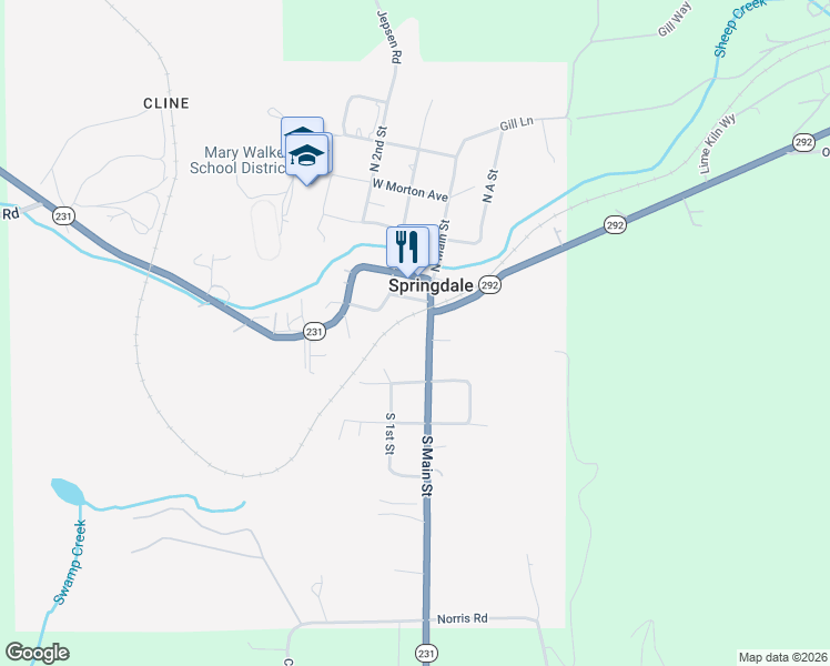 map of restaurants, bars, coffee shops, grocery stores, and more near 52 West Aspen Avenue in Springdale