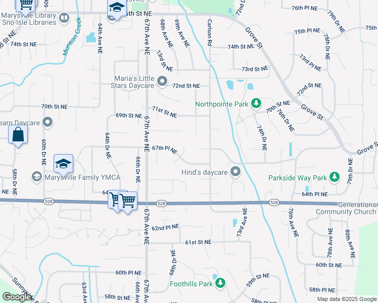 map of restaurants, bars, coffee shops, grocery stores, and more near 6724 69th Drive Northeast in Marysville