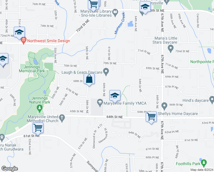 map of restaurants, bars, coffee shops, grocery stores, and more near in Marysville