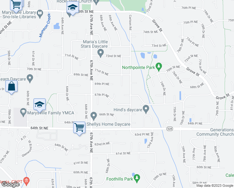 map of restaurants, bars, coffee shops, grocery stores, and more near 6724 69th Drive Northeast in Marysville