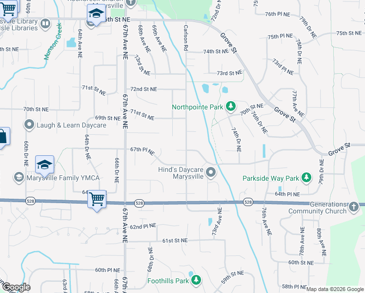 map of restaurants, bars, coffee shops, grocery stores, and more near 7015 67th Street Northeast in Marysville