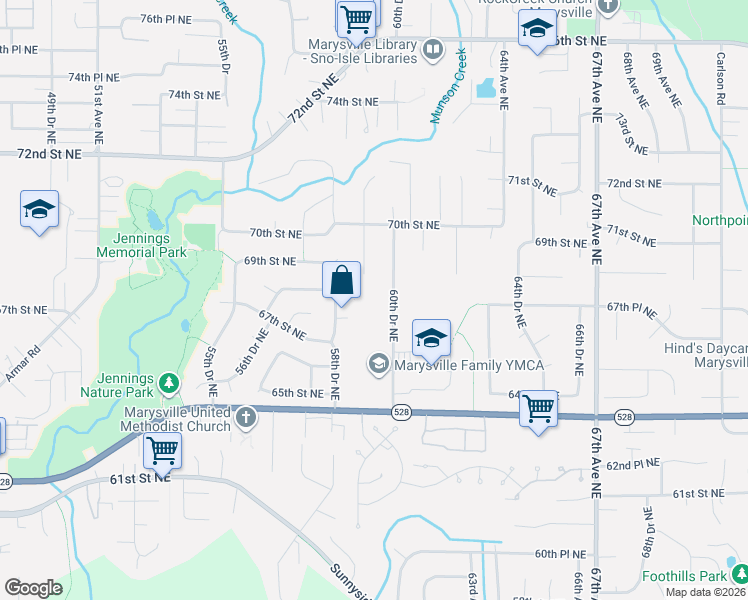 map of restaurants, bars, coffee shops, grocery stores, and more near 6723 58th Drive Northeast in Marysville