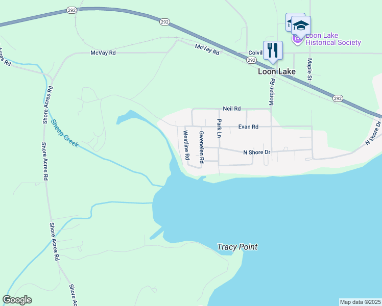 map of restaurants, bars, coffee shops, grocery stores, and more near 40539 Westline Road in Loon Lake