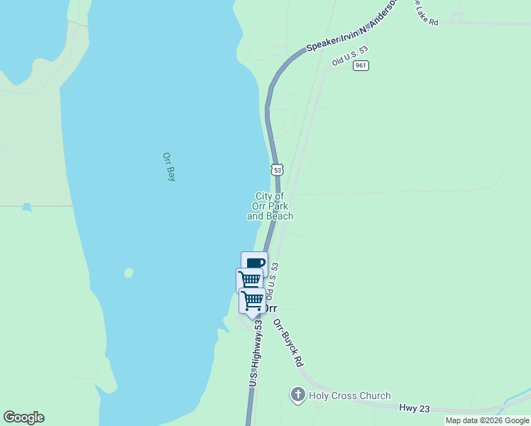 map of restaurants, bars, coffee shops, grocery stores, and more near 4581 U.S. 53 in Orr