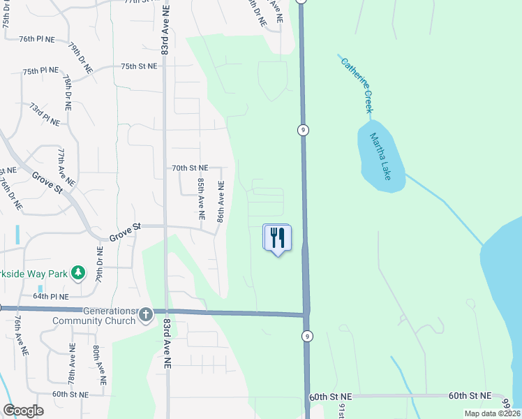 map of restaurants, bars, coffee shops, grocery stores, and more near 6813 86th Ave NE in Marysville
