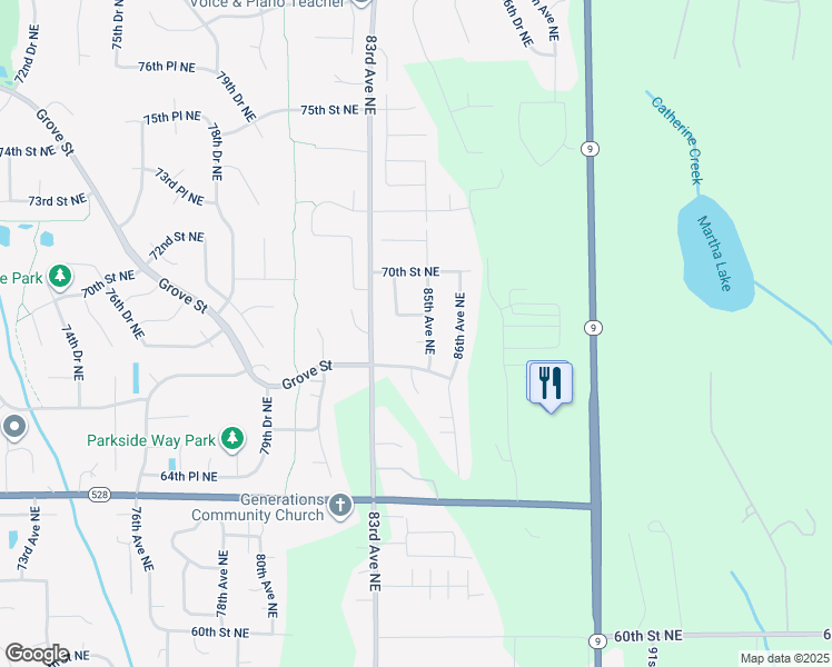 map of restaurants, bars, coffee shops, grocery stores, and more near 8417 68th Place Northeast in Marysville