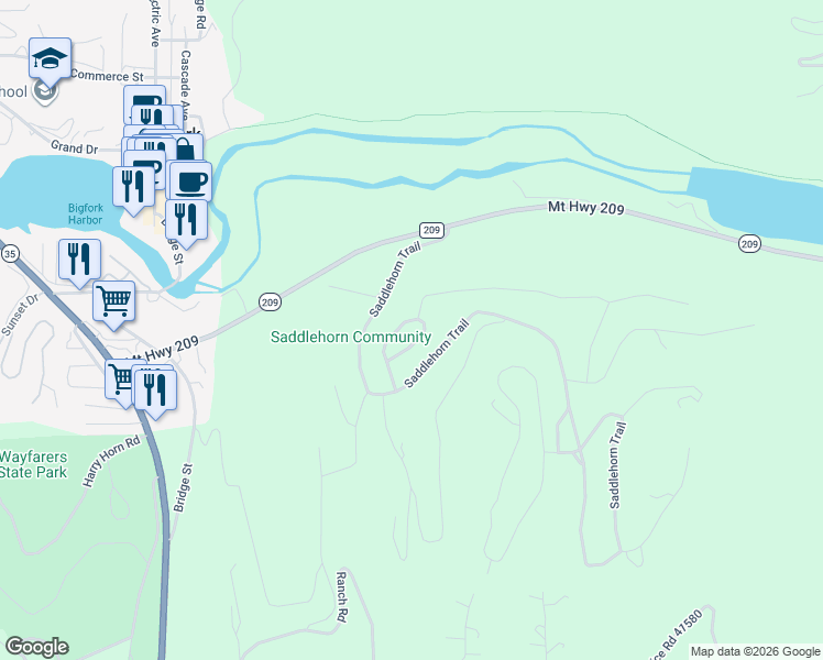 map of restaurants, bars, coffee shops, grocery stores, and more near 210 Trading Post Trail in Bigfork