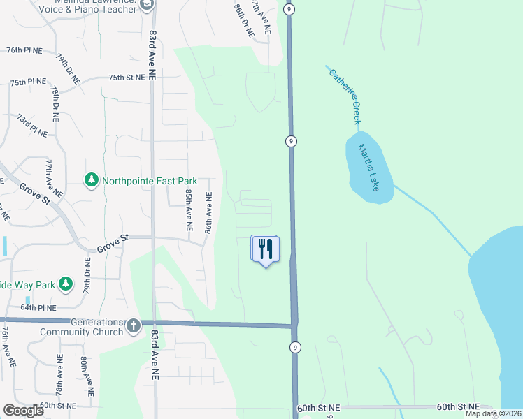 map of restaurants, bars, coffee shops, grocery stores, and more near 8606 70th Street Northeast in Marysville