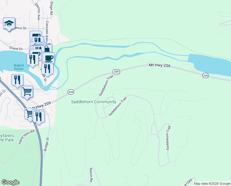 map of restaurants, bars, coffee shops, grocery stores, and more near 210 Trading Post Trail in Bigfork