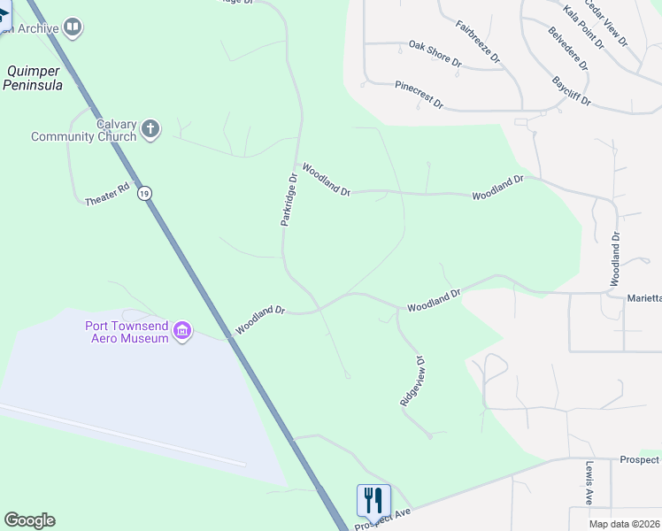 map of restaurants, bars, coffee shops, grocery stores, and more near 15 Station Prairie Road in Port Townsend