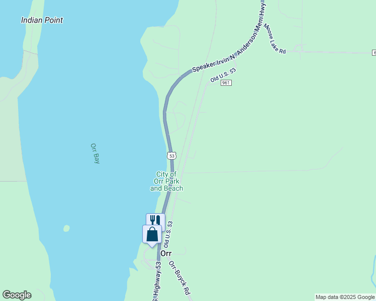 map of restaurants, bars, coffee shops, grocery stores, and more near Lake Street in Orr