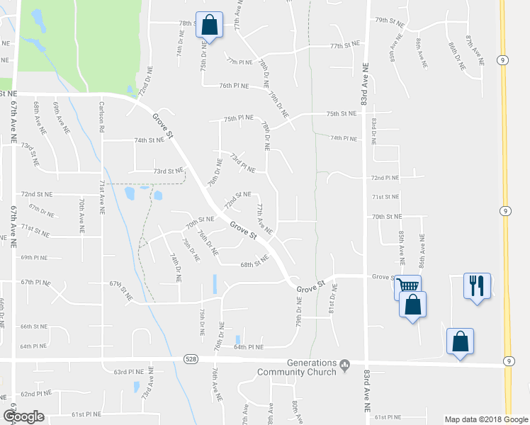 map of restaurants, bars, coffee shops, grocery stores, and more near 7105 77th Avenue Northeast in Marysville
