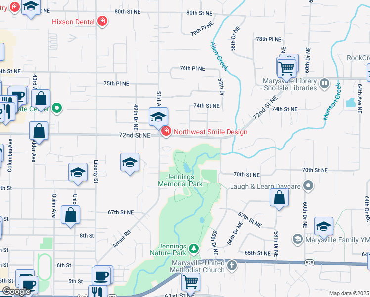 map of restaurants, bars, coffee shops, grocery stores, and more near 5216 Grove Street in Marysville