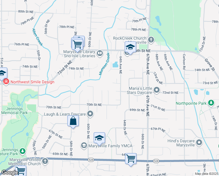 map of restaurants, bars, coffee shops, grocery stores, and more near 6209 72nd Street Northeast in Marysville