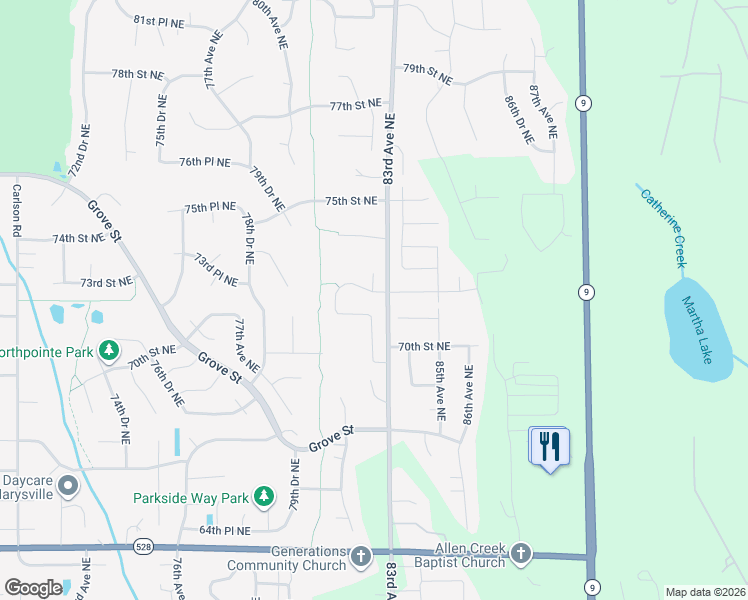 map of restaurants, bars, coffee shops, grocery stores, and more near in Marysville
