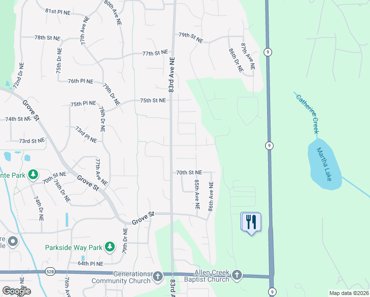 map of restaurants, bars, coffee shops, grocery stores, and more near 8410 72nd Place Northeast in Marysville