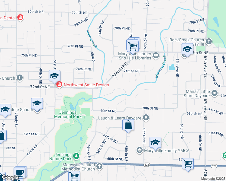 map of restaurants, bars, coffee shops, grocery stores, and more near 5707 72nd Street Northeast in Marysville