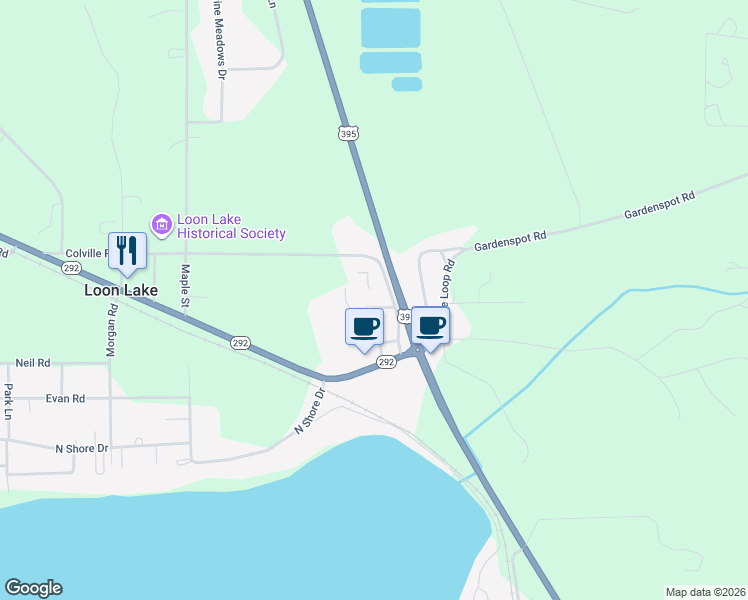 map of restaurants, bars, coffee shops, grocery stores, and more near 3950 3rd Avenue in Loon Lake