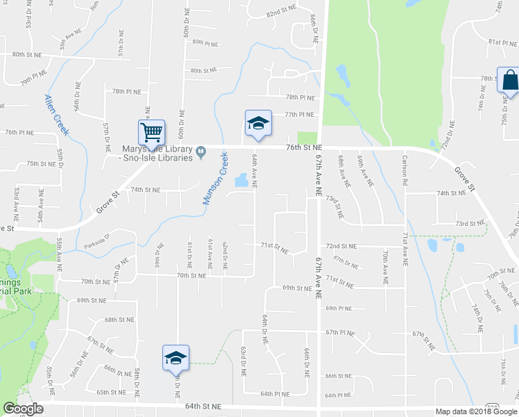 map of restaurants, bars, coffee shops, grocery stores, and more near 7212 64th Avenue Northeast in Marysville