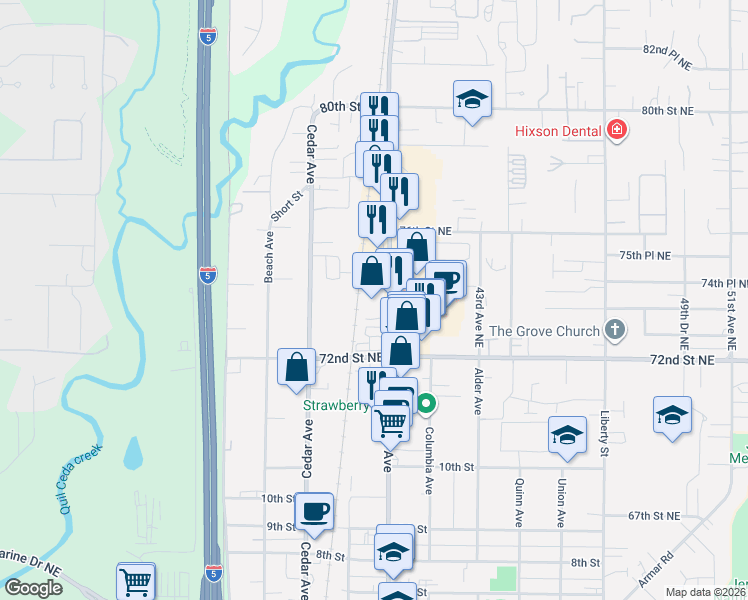 map of restaurants, bars, coffee shops, grocery stores, and more near 1241 State Avenue in Marysville